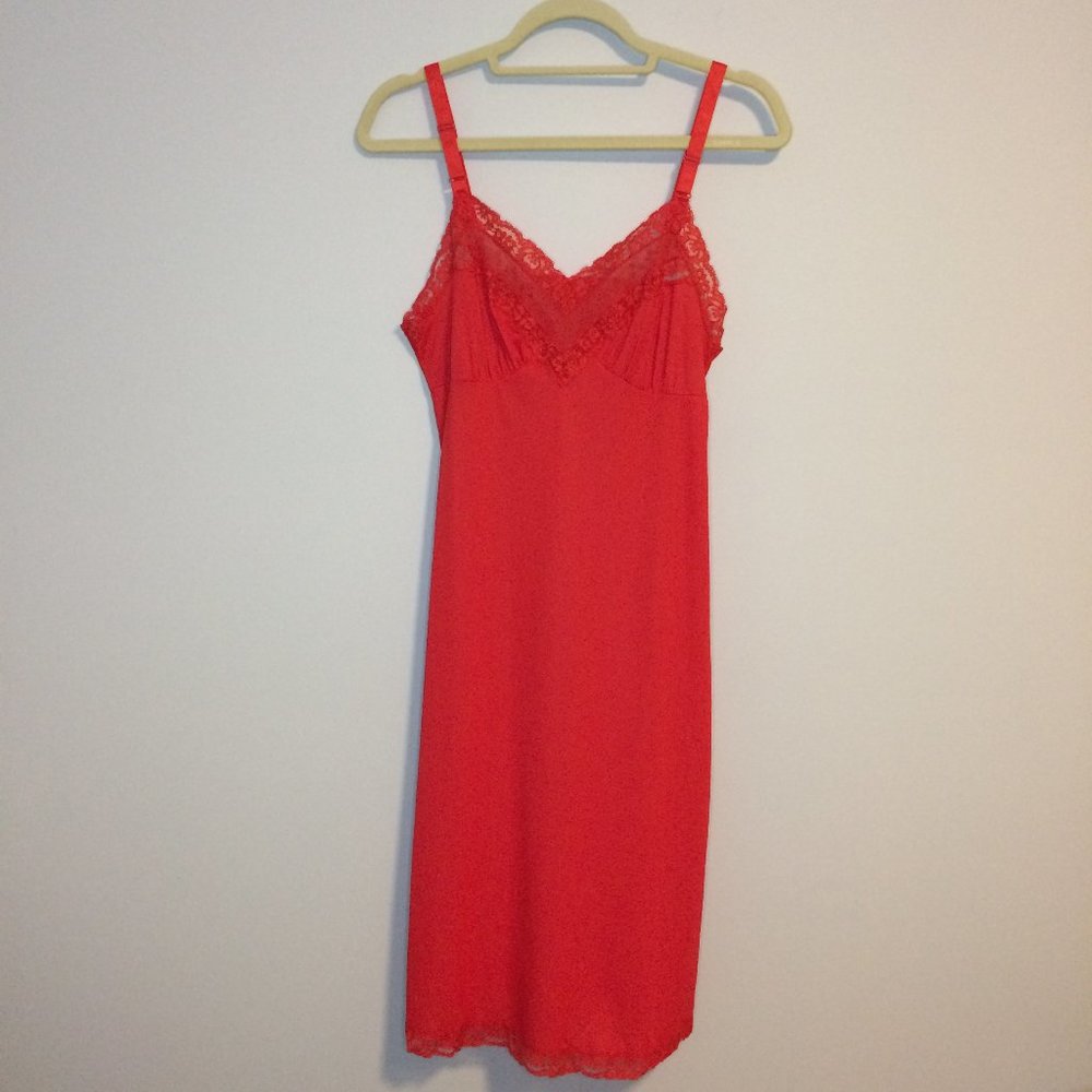 Lorrain Red Lace Trim Slip Dress Lingerie Spaghetti Strap Women's Size 34 Medium